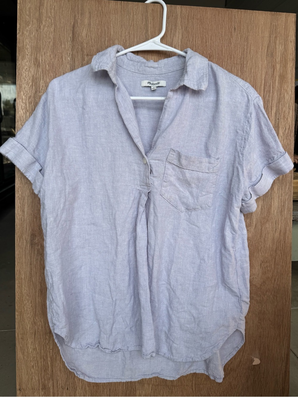 Madewell Lightweight Blue Linen-Blend Short-Sleeve Shirt
